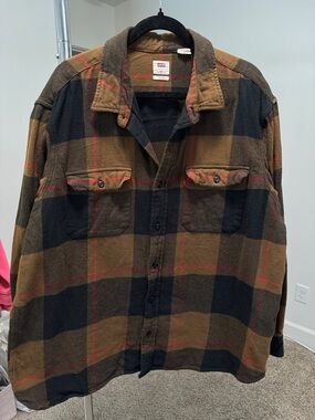 Levi's Brown & Black Plaid Flannel Jacket with Red Accents